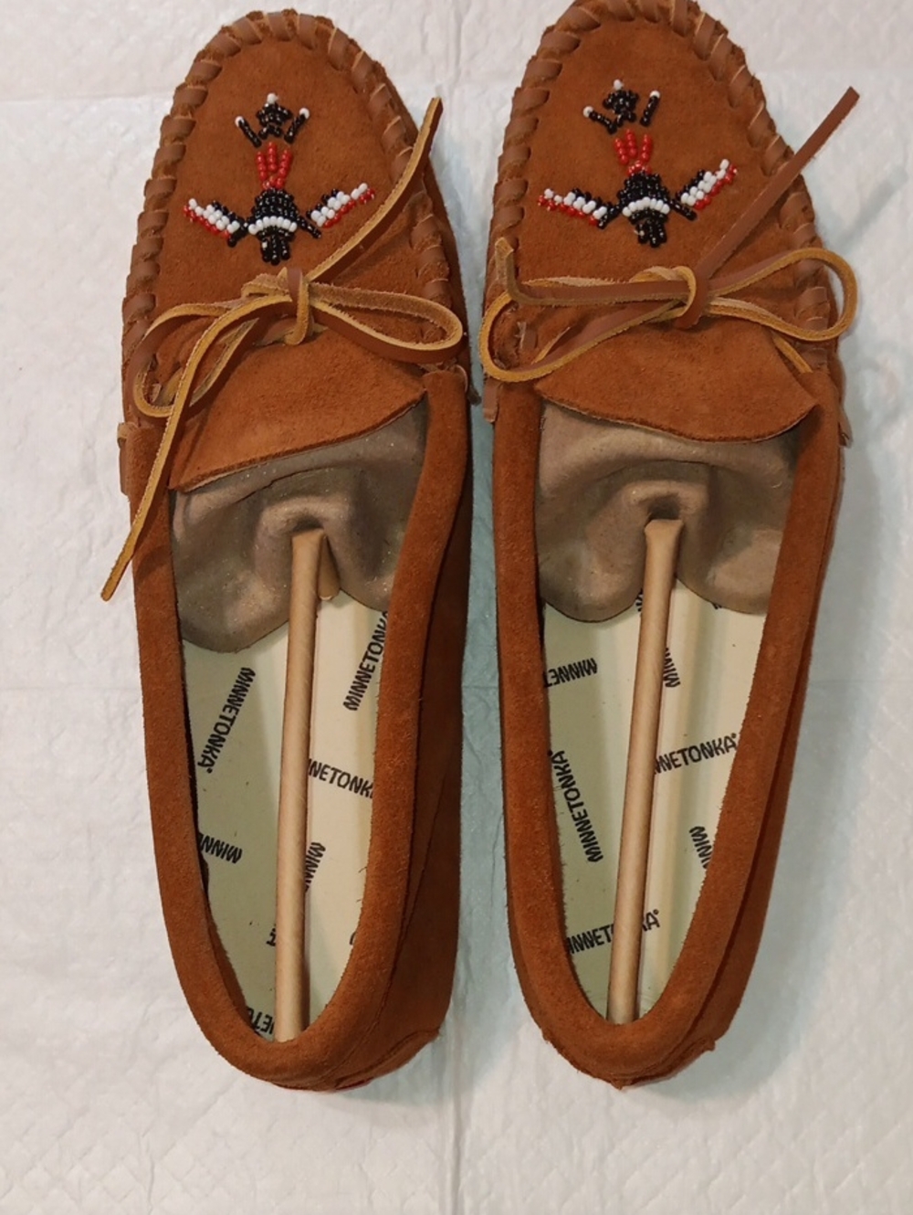 Minnetonka Mens Brown Suede Animikii Thunderbird Beaded Moccasins 10